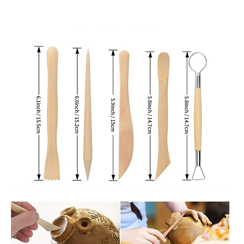 Craft Supply 24PCS Wooden Handle Sculpture Tools Clay Kit Ceramic Pottery Clay Modelling Tools Set